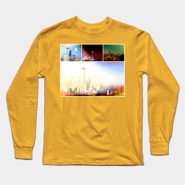 Funky Seattle Space Needle Collage in prismatic Colors Long Sleeve T-Shirt by Christine aka stine1